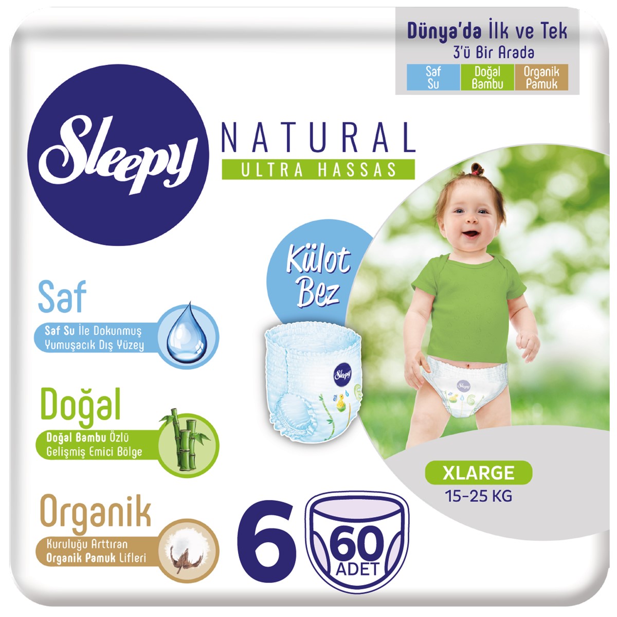 Sleepy Natural KÜLOT Bez 6 Numara Xlarge 60 Adet