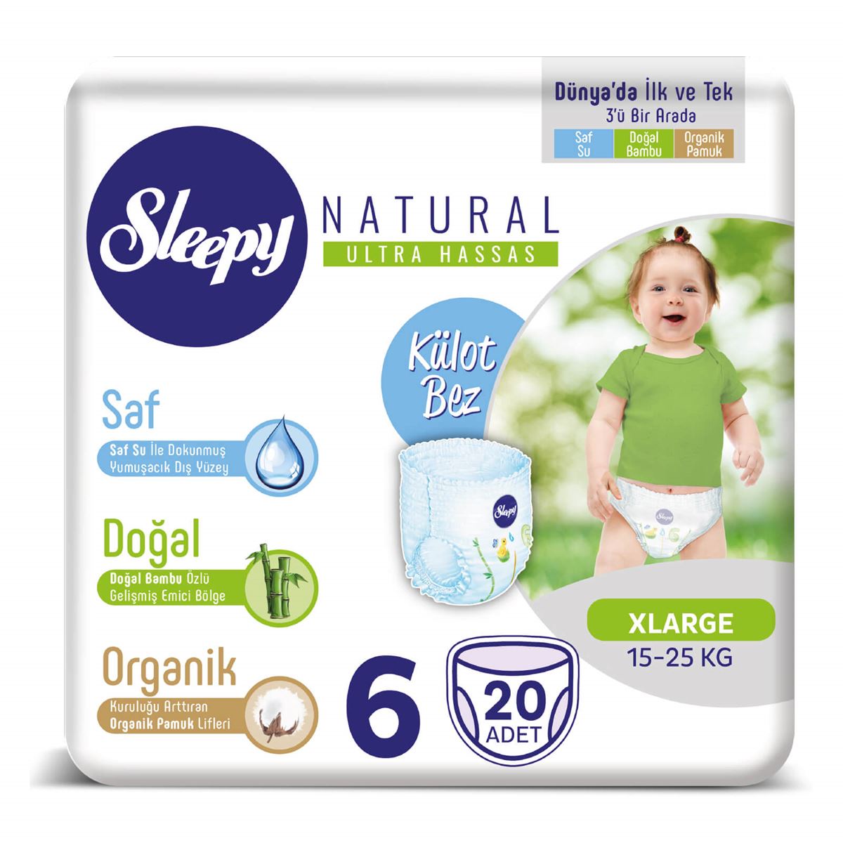 Sleepy Natural KÜLOT Bez 6 Numara Xlarge 20 adet 