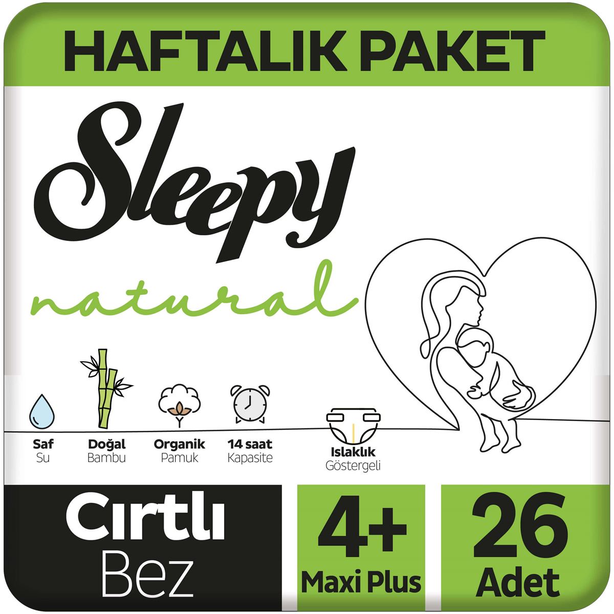 Sleepy Natural Haftalık Paket Bebek Bezi 4+ Numara Maxi Plus 26 Adet
