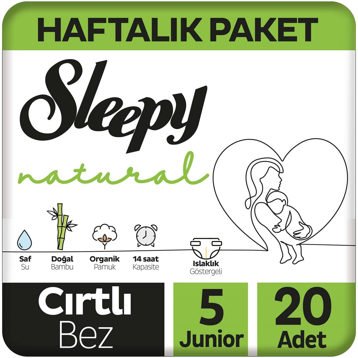 Sleepy Natural Haftalık Paket Bebek Bezi 5 Numara Junior 20 Adet