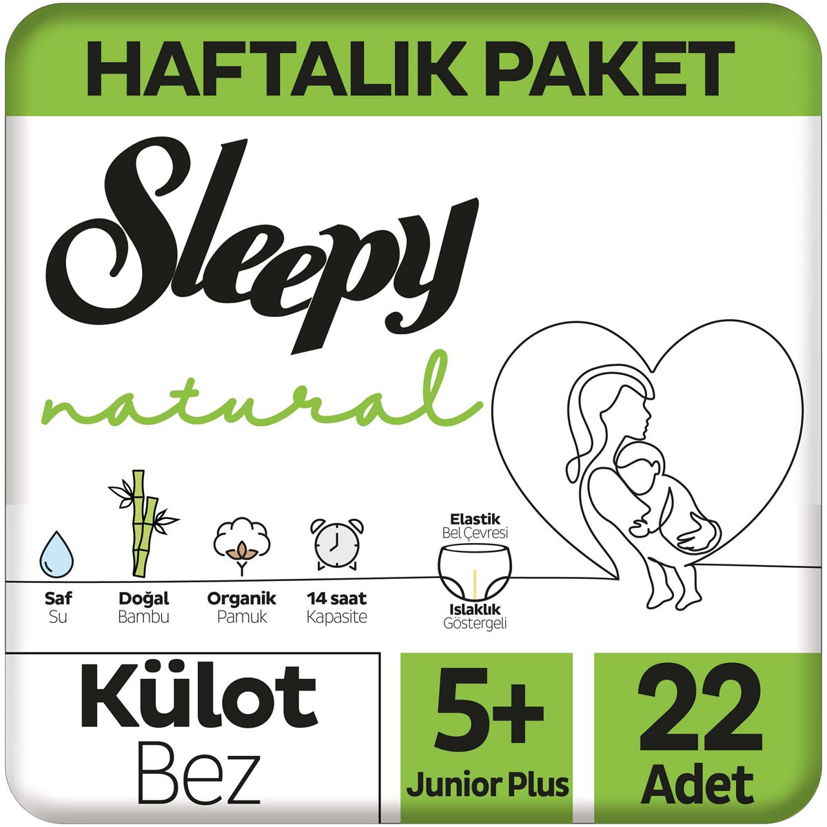 Sleepy Natural Haftalık Paket Külot Bez 5+ Numara Junior Plus 22 Adet