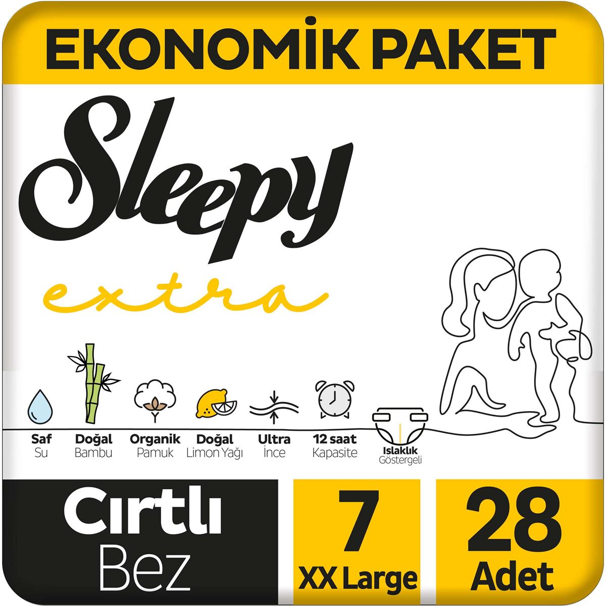 Sleepy Extra Günlük Aktivite Ekonomik Paket Bebek Bezi 7 Numara Xxlarge 28 Adet