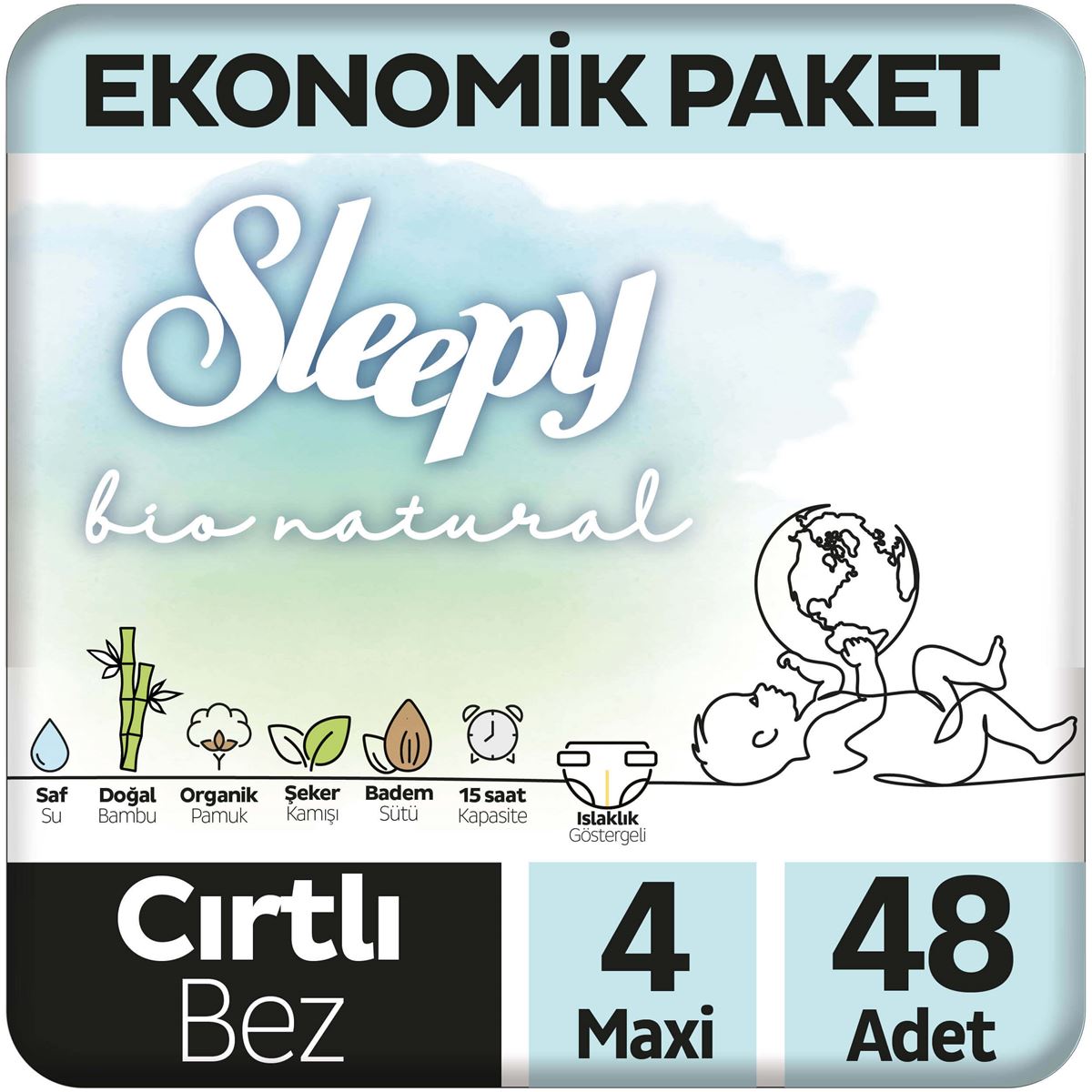 Sleepy Bio Natural Ekonomik Paket Bebek Bezi 4 Numara Maxi 48 Adet
