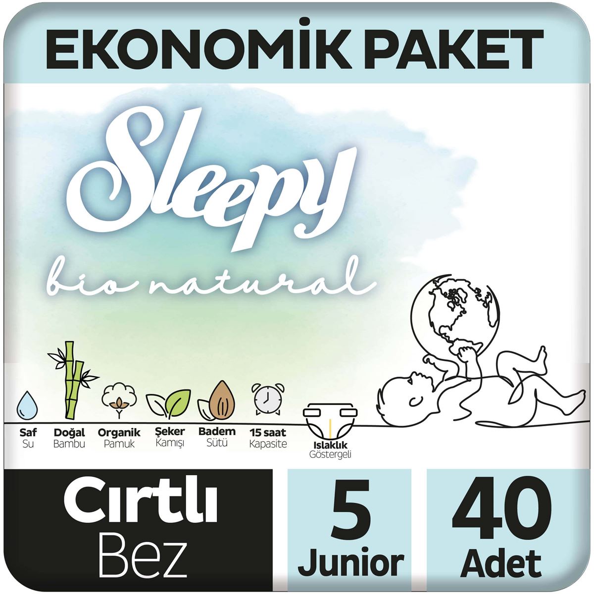 Sleepy Bio Natural Ekonomik Paket Bebek Bezi 5 Numara Junior 40 Adet