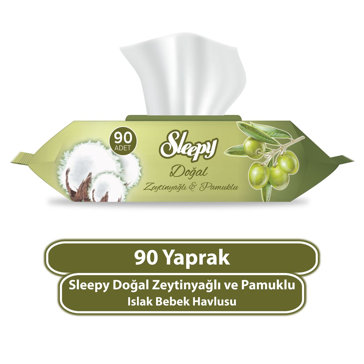 Sleepy Doğal Zeytinyağlı ve Pamuklu Islak Bebek Havlusu 90 Yaprak