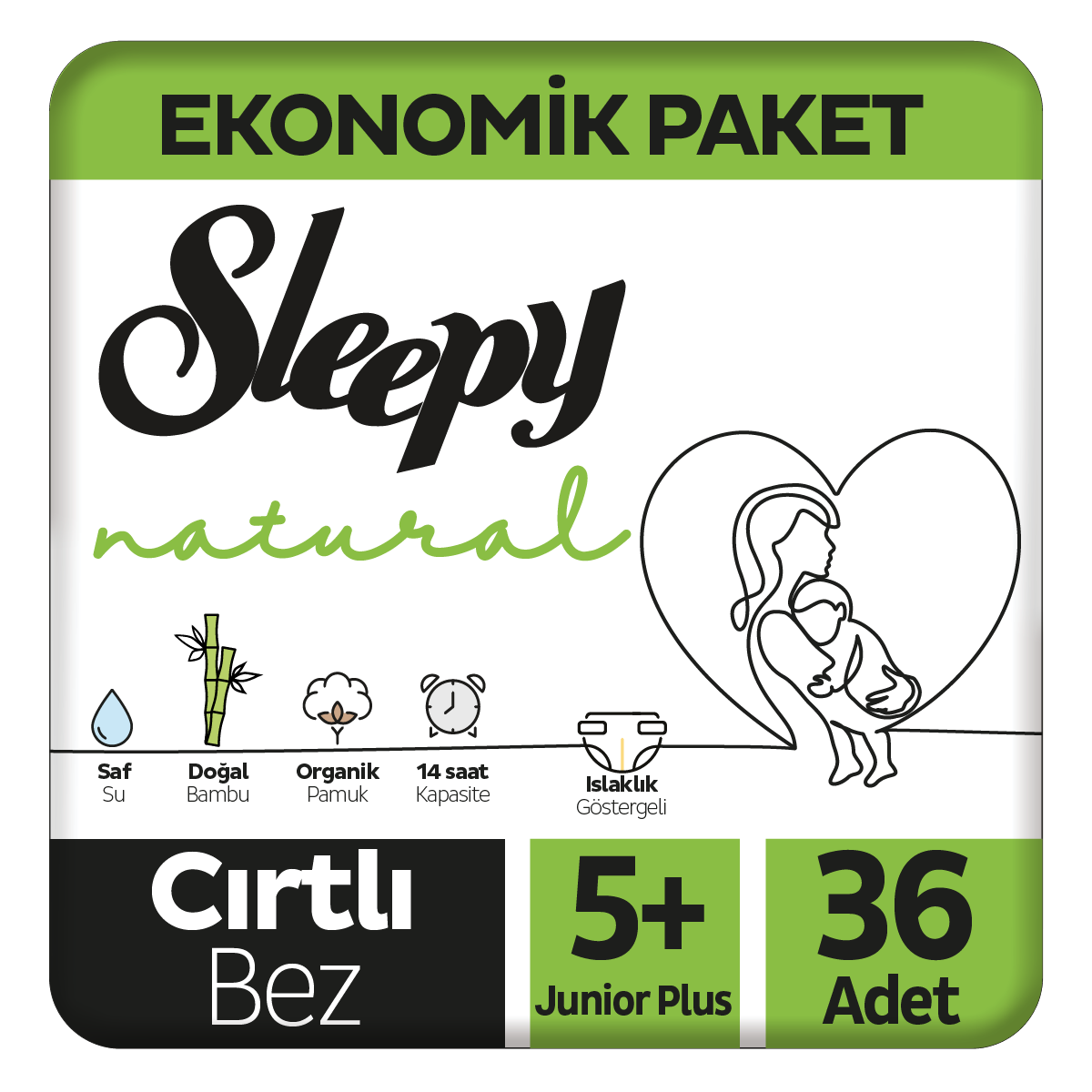 Sleepy Natural Ekonomik Paket Bebek Bezi 5+ Numara Junior Plus 36 Adet
