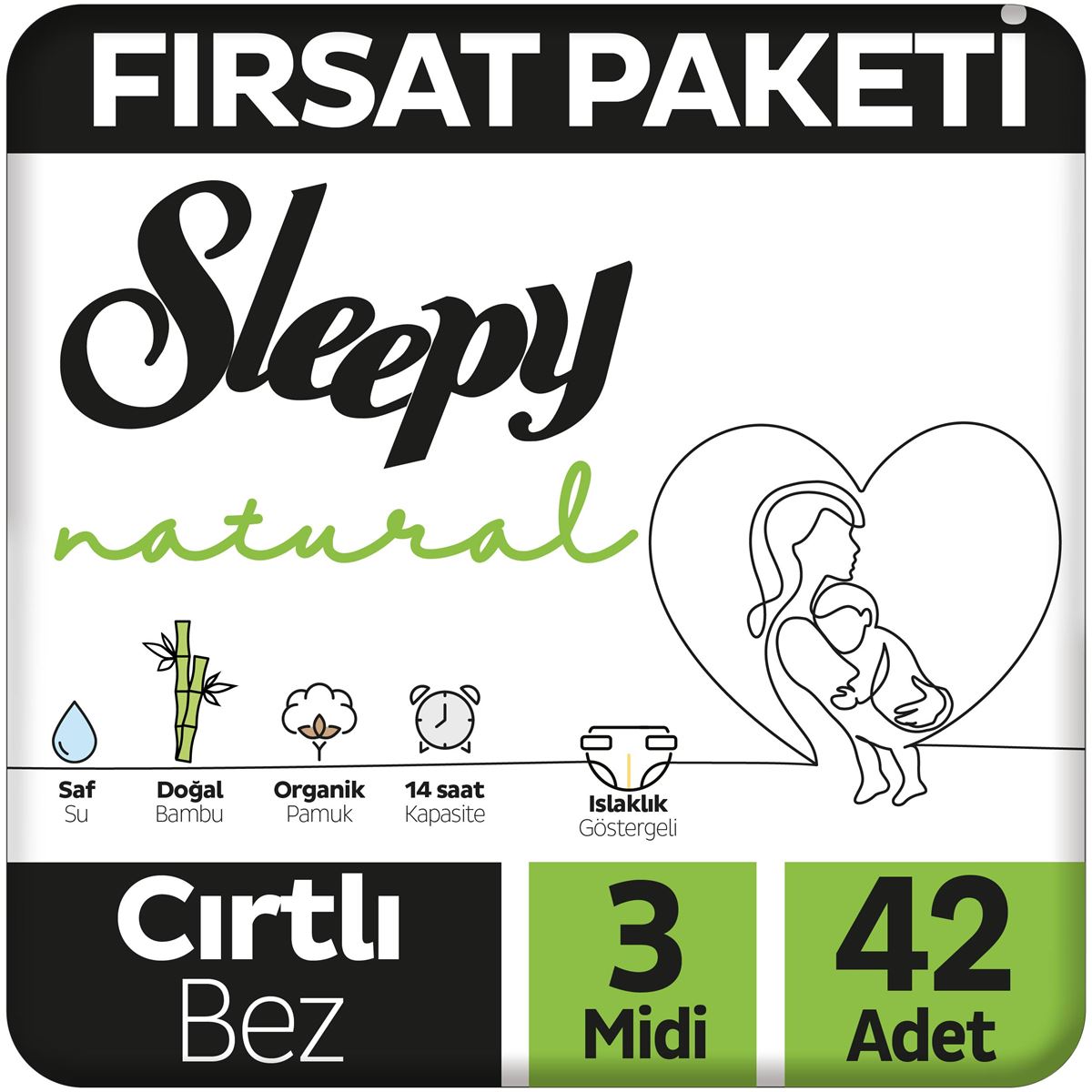 Sleepy Natural Fırsat Paketi Bebek Bezi 3 Numara Midi 42 Adet