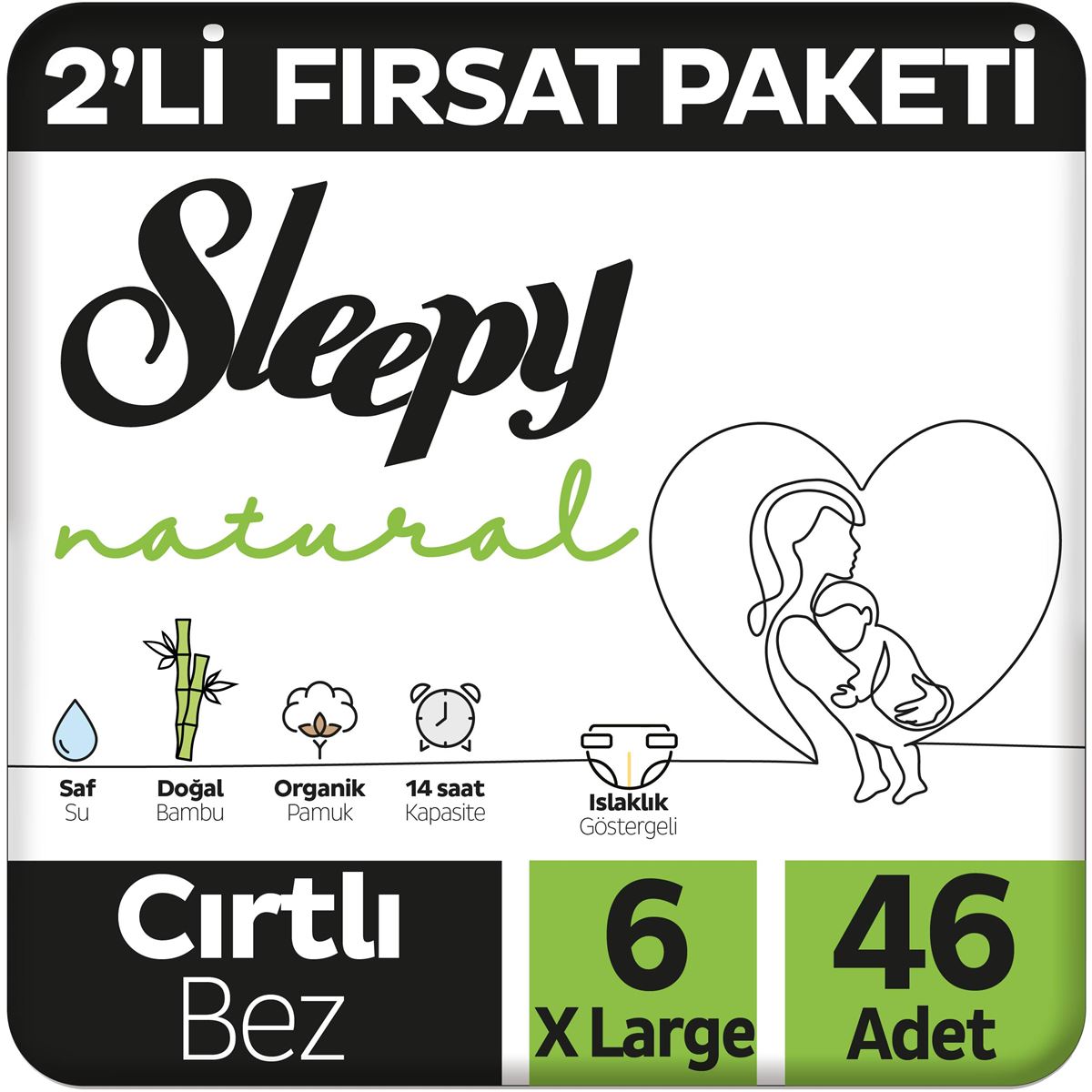 Sleepy Natural 2'li Fırsat Paketi Bebek Bezi 6 Numara Xlarge 46 Adet
