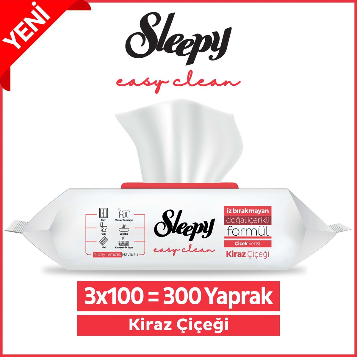 Sleepy Easy Clean Kiraz Çiçeği Yüzey Temizlik Havlusu&Mendili 3x100 (300 Yaprak)