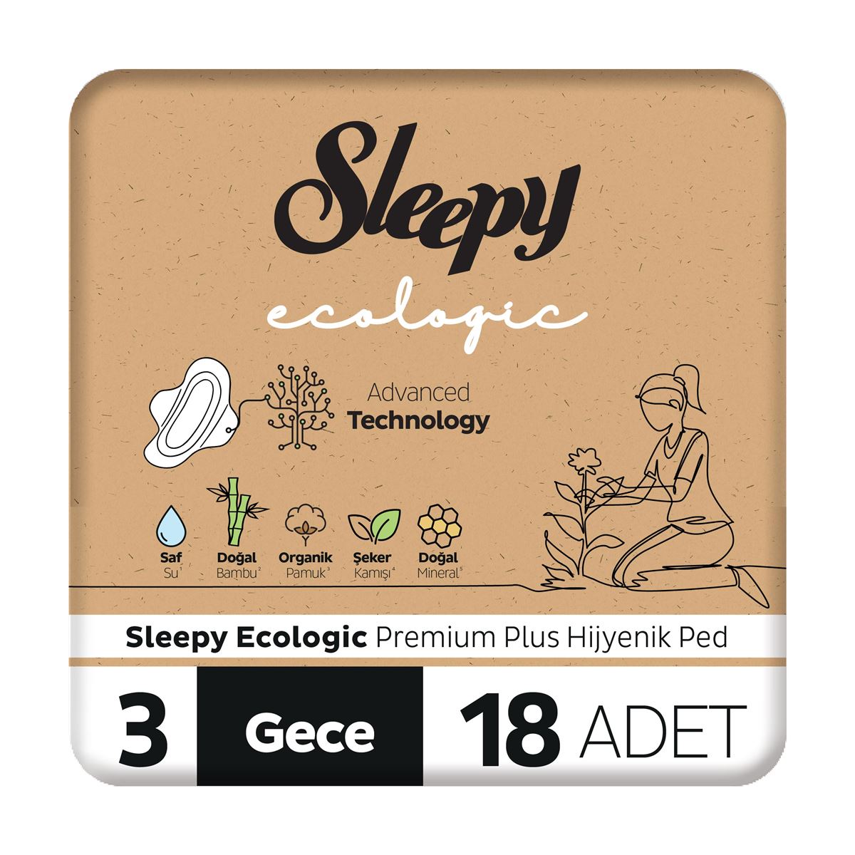 Sleepy Ecologic Premium Plus Hijyenik Ped Gece 18 Adet Ped
