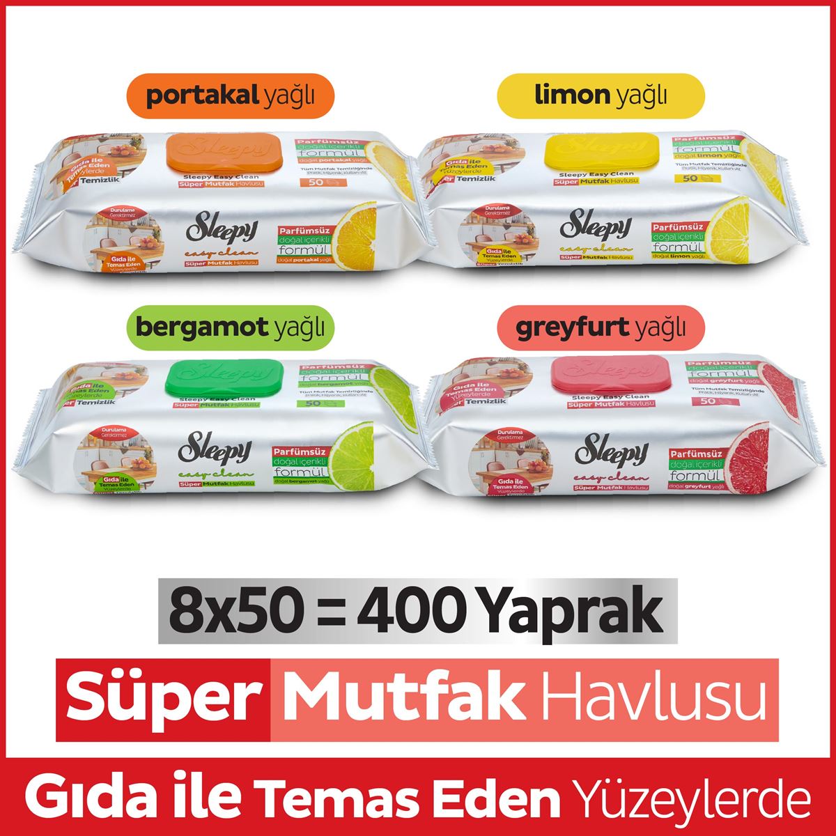 Sleepy Easy Clean Süper Yüzey Temizlik Mutfak Havlusu&Mendili Karma Paket 8x50 (400 Yaprak)