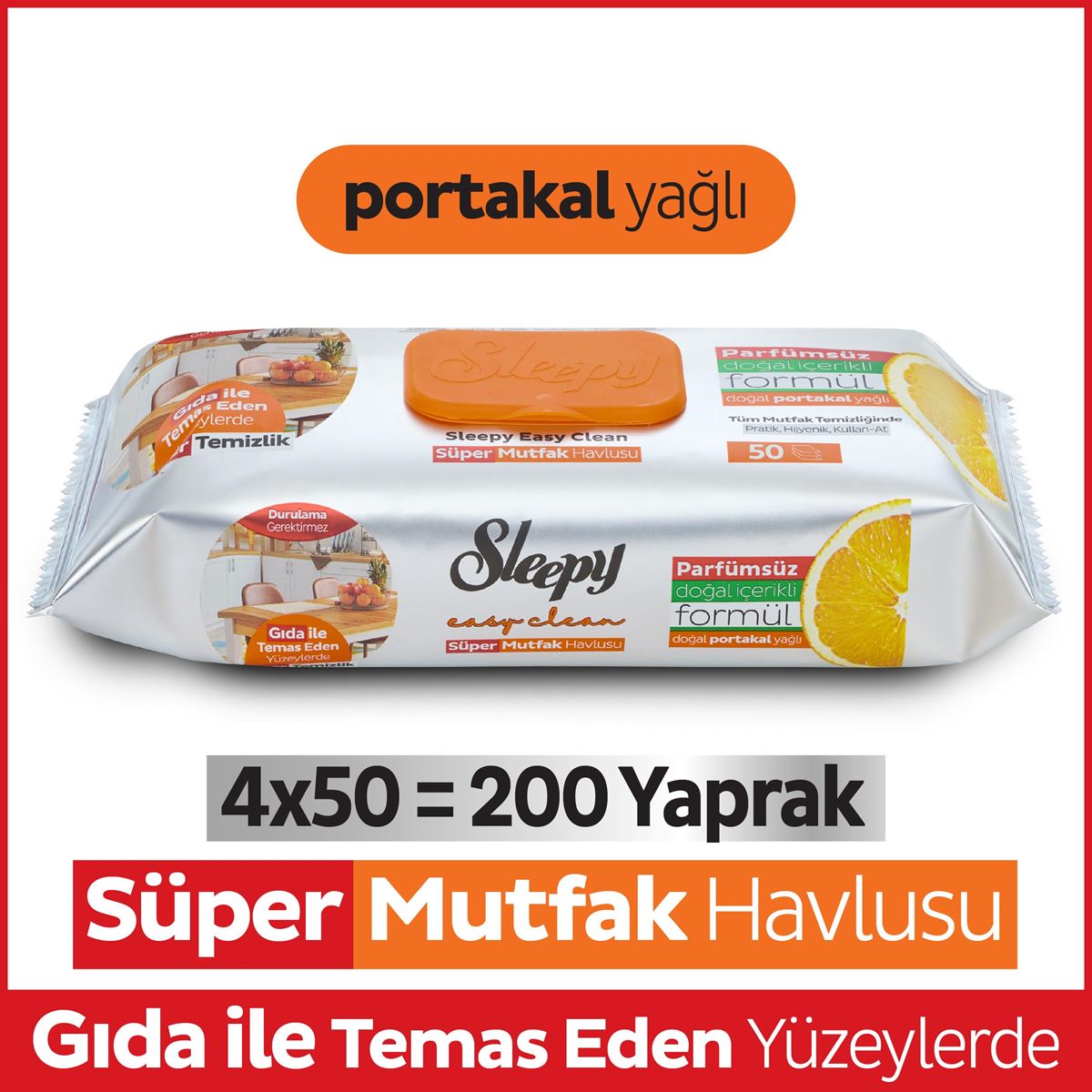 Easy Clean Süper Yüzey Temizlik Mutfak Havlusu&Mendili Portakal Yağlı 4X50 (200 Yaprak)