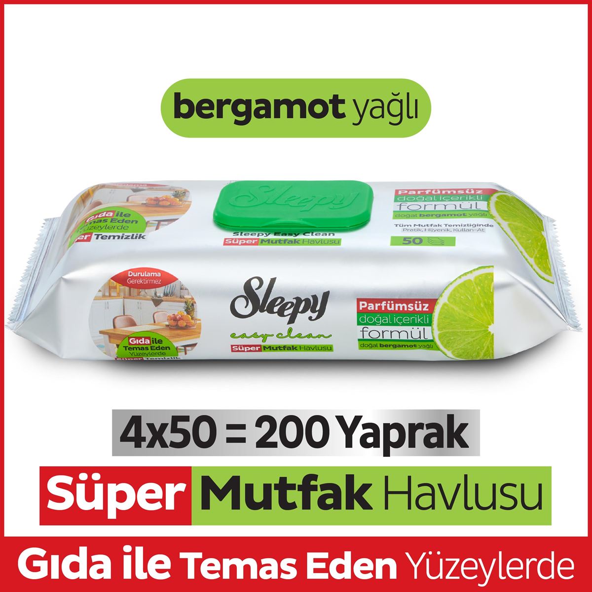 Easy Clean Süper Yüzey Temizlik Mutfak Havlusu&Mendili Bergamot Yağlı 4X50 (200 Yaprak)