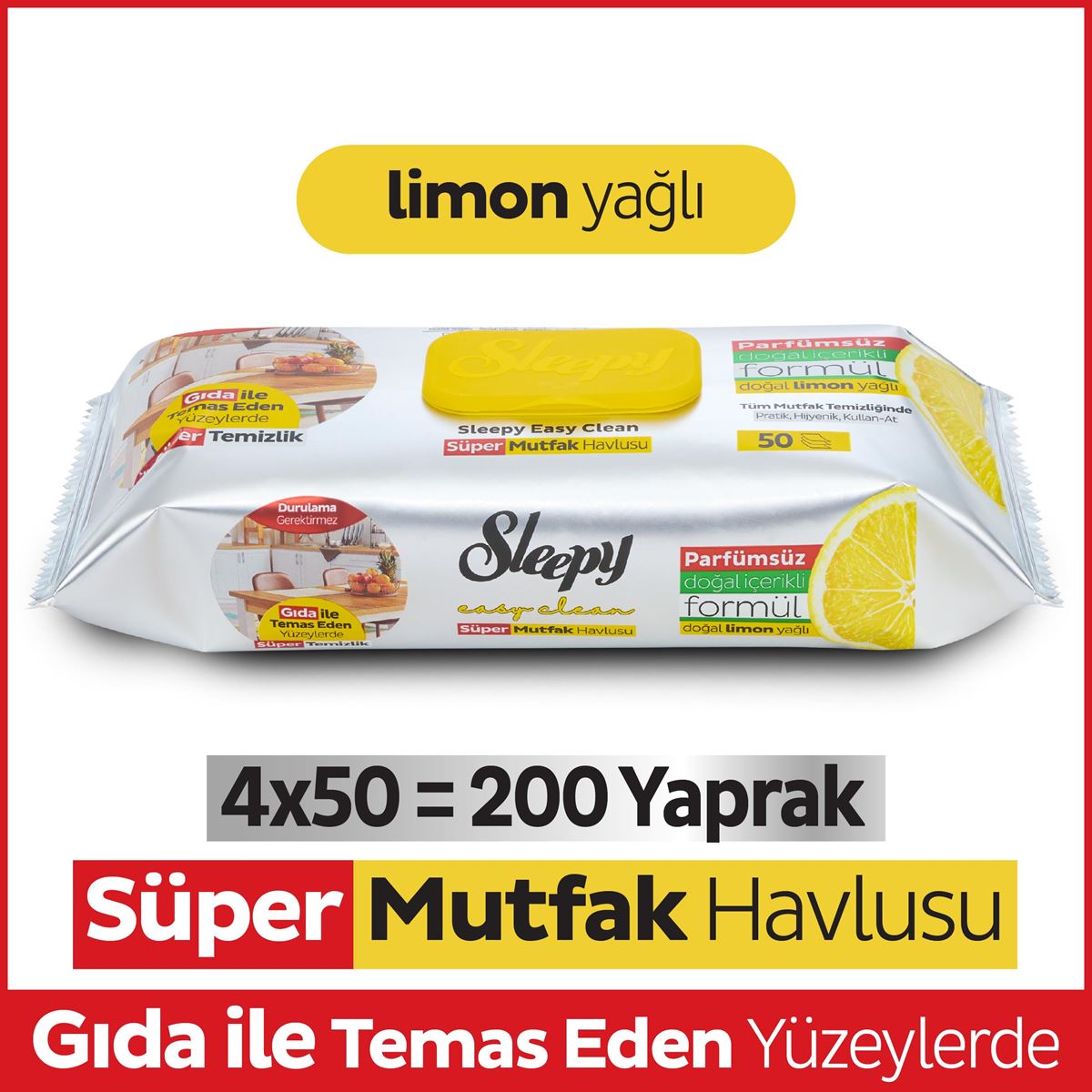 Easy Clean Süper Yüzey Temizlik Mutfak Havlusu&Mendili Limon Yağlı 4X50 (200 Yaprak)