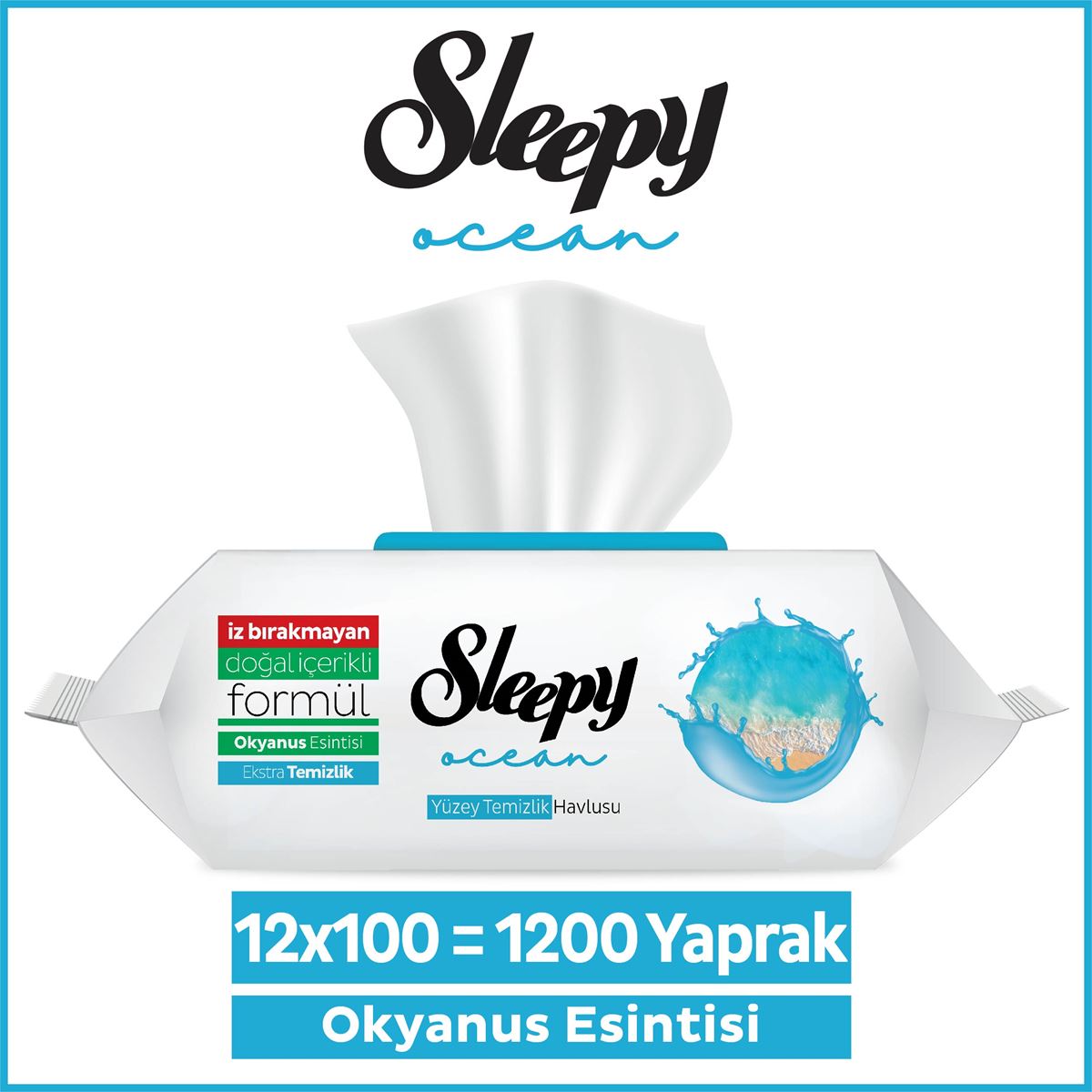 Sleepy Ocean Yüzey Temizlik Havlusu&Mendili Okyanus Esintisi 12x100 (1200 Yaprak)