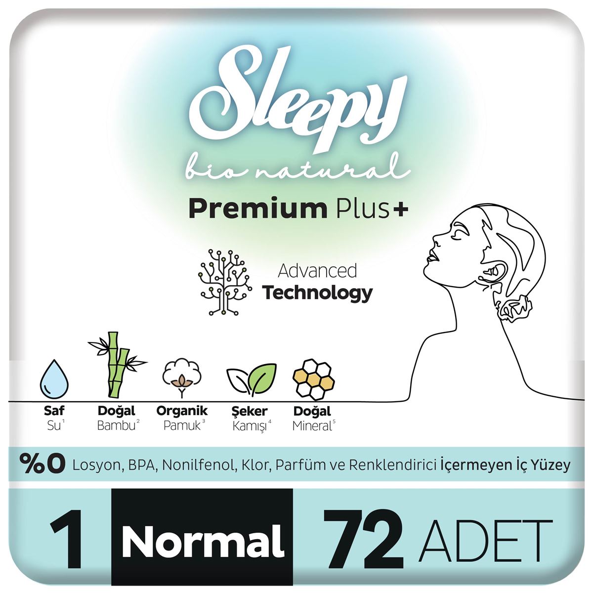 Sleepy Bio Natural Premium Plus Hijyenik Ped Süper Avantaj Paketi Normal 72 Adet