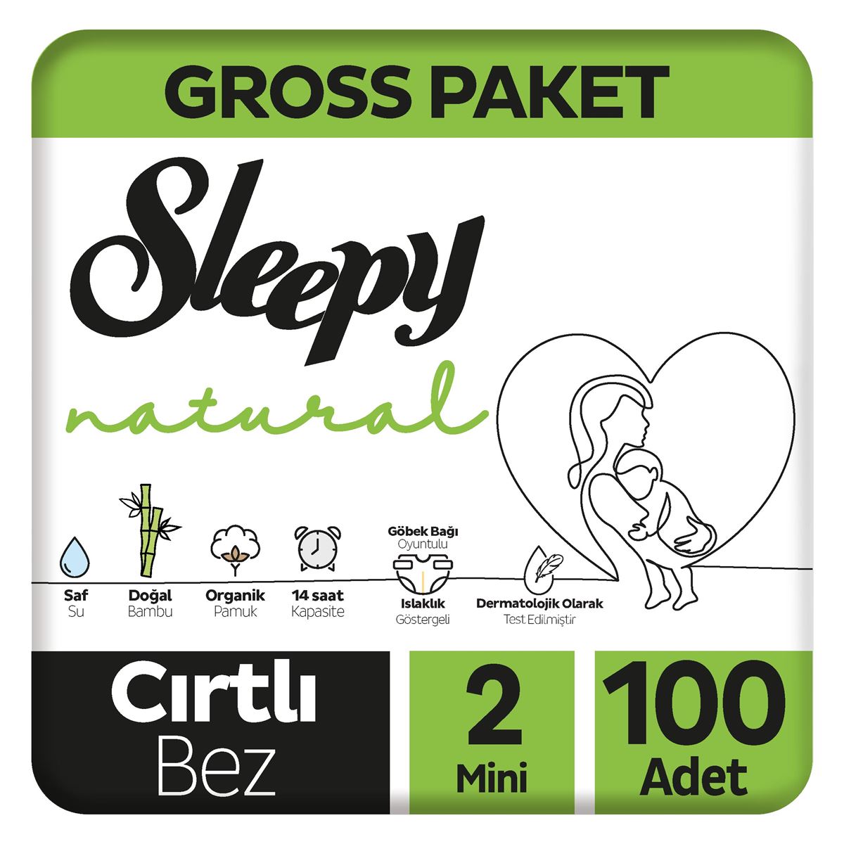Sleepy Natural Gross Paket Bebek Bezi 2 Numara Mini 100 Adet