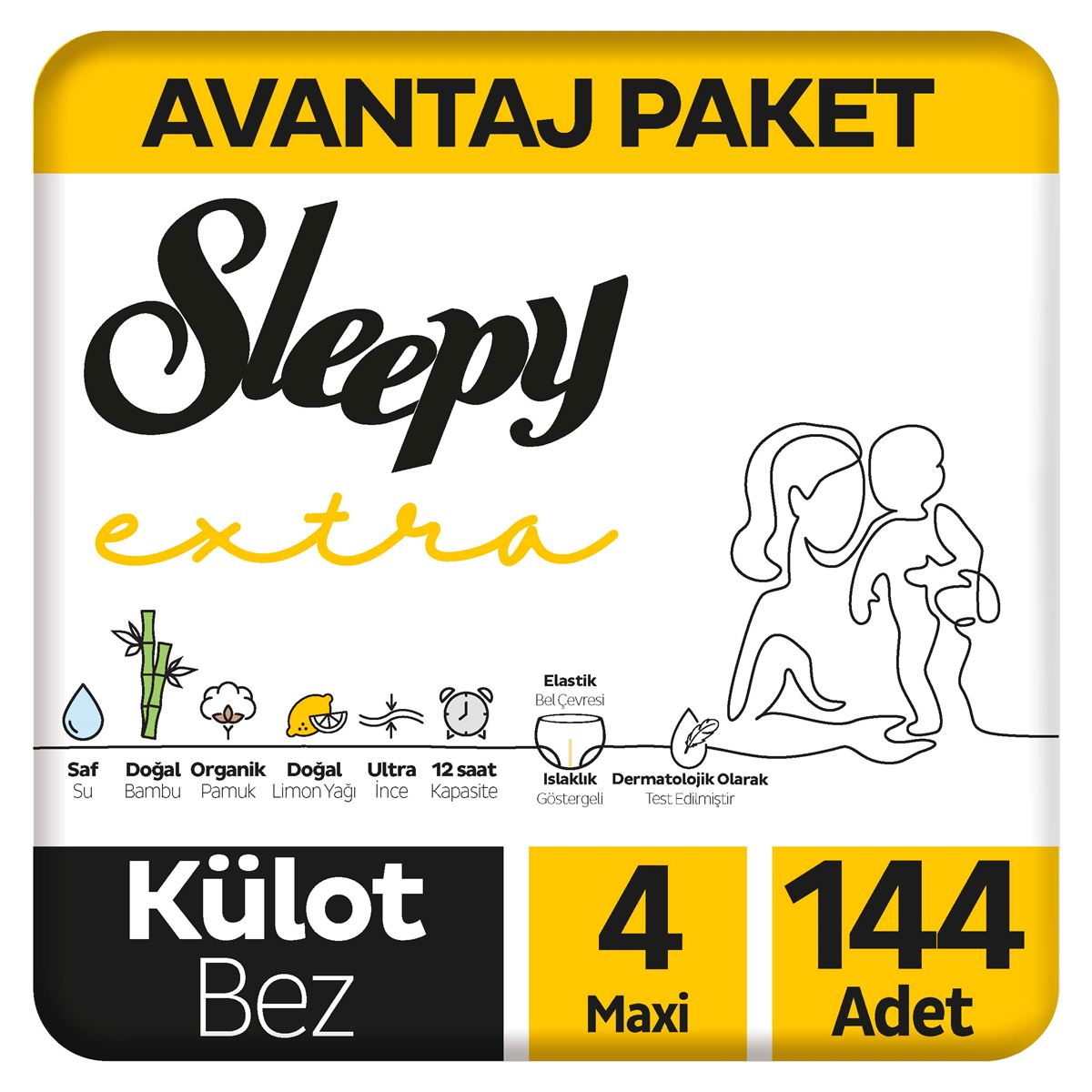Sleepy Extra Günlük Aktivite Avantajlı Paket Külot Bez 4 Numara Maxi 144 Adet