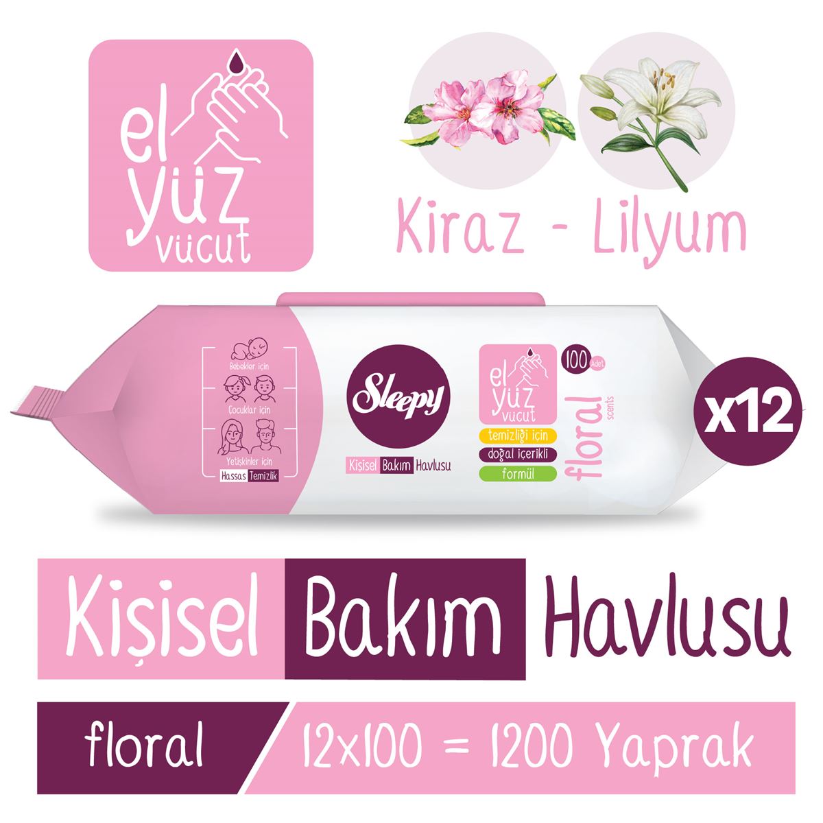 Sleepy Floral Kişisel Bakım Havlusu 12x100 (1200 Yaprak)