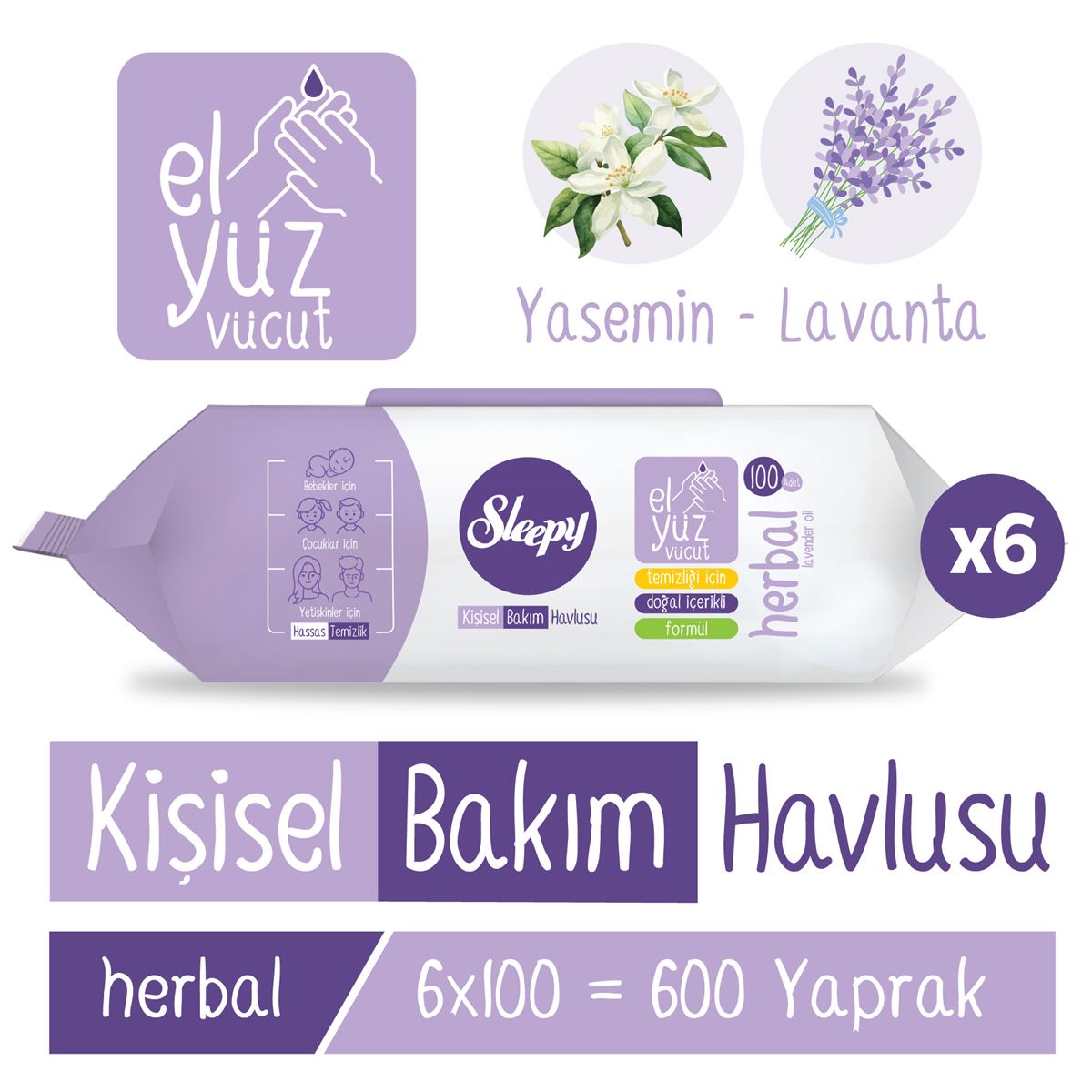 Sleepy Herbal Kişisel Bakım Havlusu 6x100 (600 Yaprak)