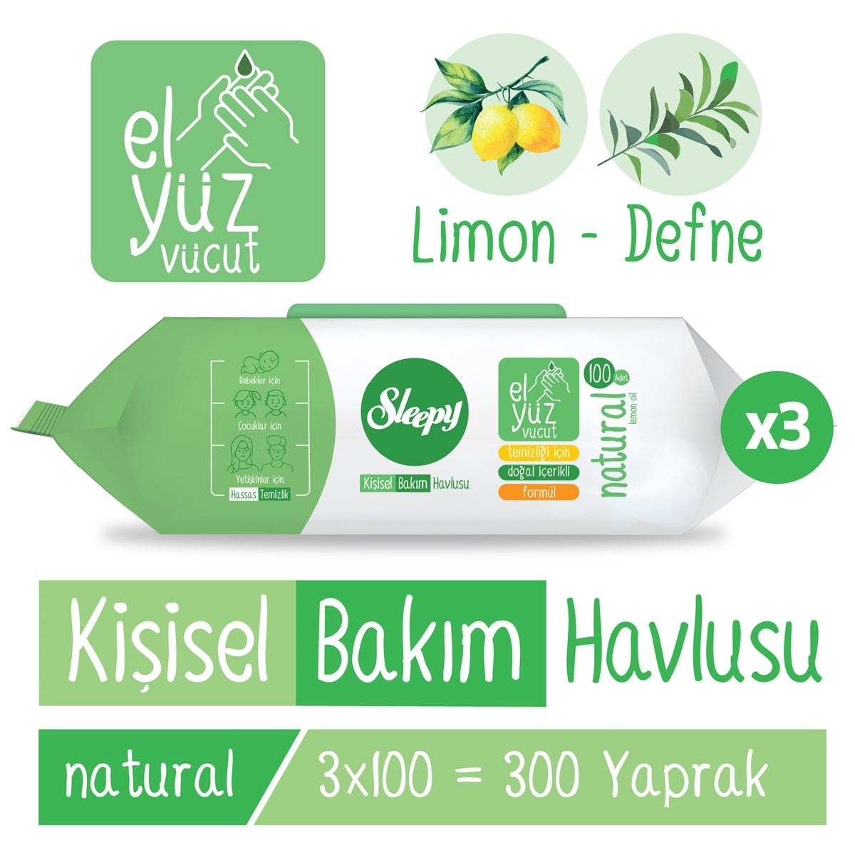 Sleepy Natural Kişisel Bakım Havlusu 3x100 (300 Yaprak)