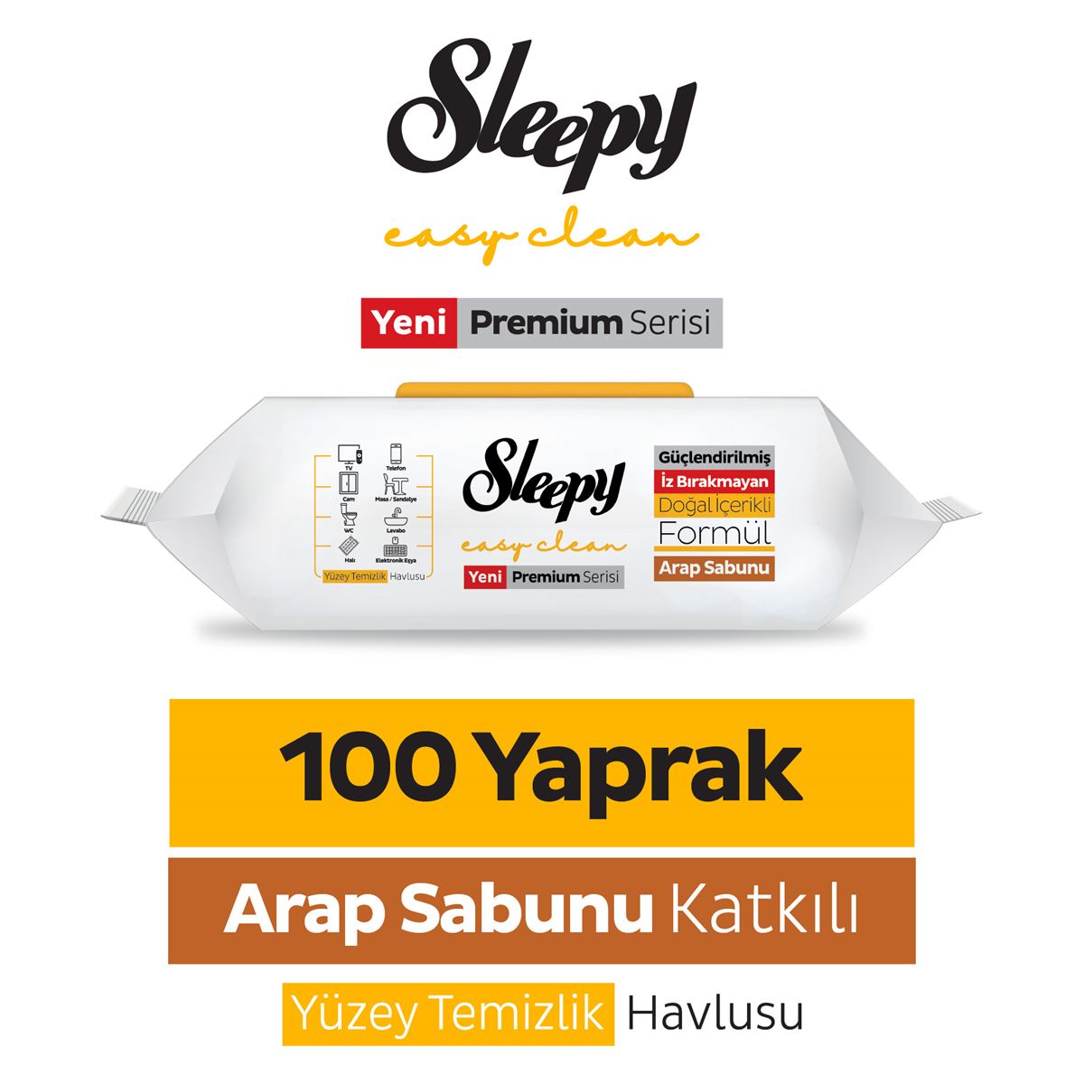 Sleepy Easy Clean Premium Arap Sabunu Katkılı Yüzey Temizlik Havlusu Mendili 100 Yaprak