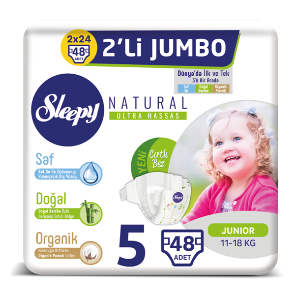 Resim Sleepy Natural Bebek Bezi 5 Numara Junior 2'Lİ JUMBO 48 Adet 