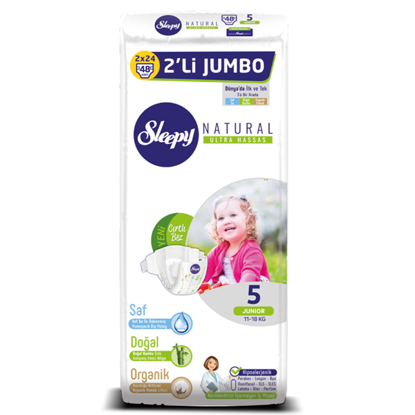 Sleepy Natural Bebek Bezi 5 Numara Junior 2'Lİ JUMBO 48 Adet 