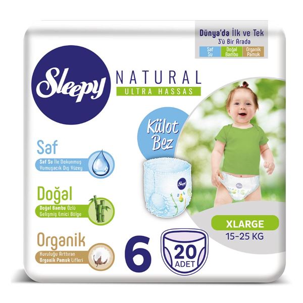 Resim Sleepy Natural KÜLOT Bez 6 Numara Xlarge 20 adet 