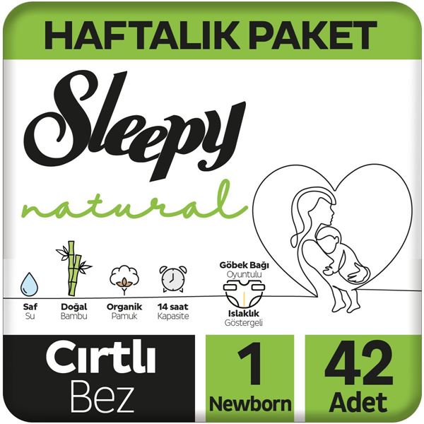 Sleepy Natural Haftalık Paket Bebek Bezi 1 Numara Yenidoğan 42 Adet