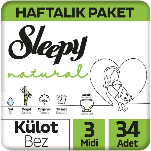 Resim Sleepy Natural Haftalık Paket Külot Bez 3 Numara Midi 34 Adet