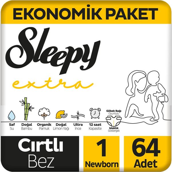 Sleepy Extra Günlük Aktivite Ekonomik Paket Bebek Bezi 1 Numara Yenidoğan 64 Adet