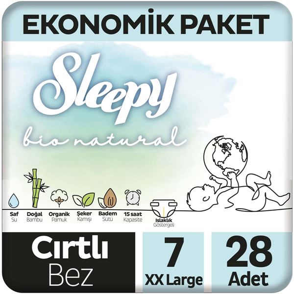 Sleepy Bio Natural Ekonomik Paket Bebek Bezi 7 Numara Xxlarge 28 Adet