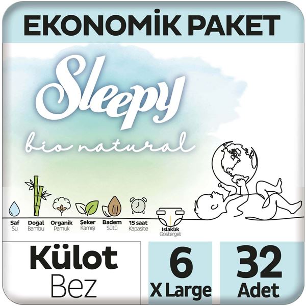 Sleepy Bio Natural Ekonomik Paket Külot Bez 6 Numara Xlarge 32 Adet