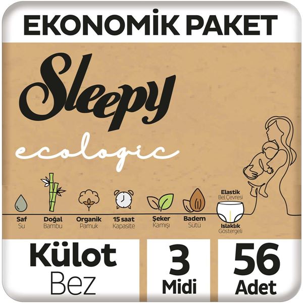 Resim Sleepy Ecologic Ekonomik Paket Külot Bez 3 Numara Midi 56 Adet