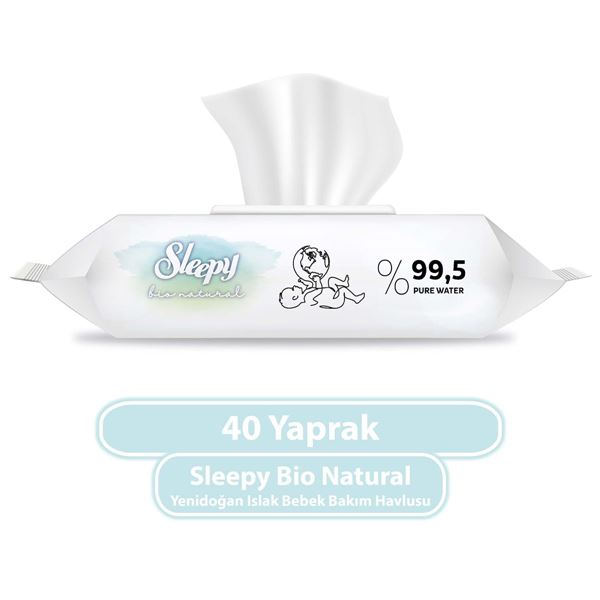 Resim Sleepy Bio Natural Yenidoğan Islak Bebek Bakım Havlusu 40 Yaprak
