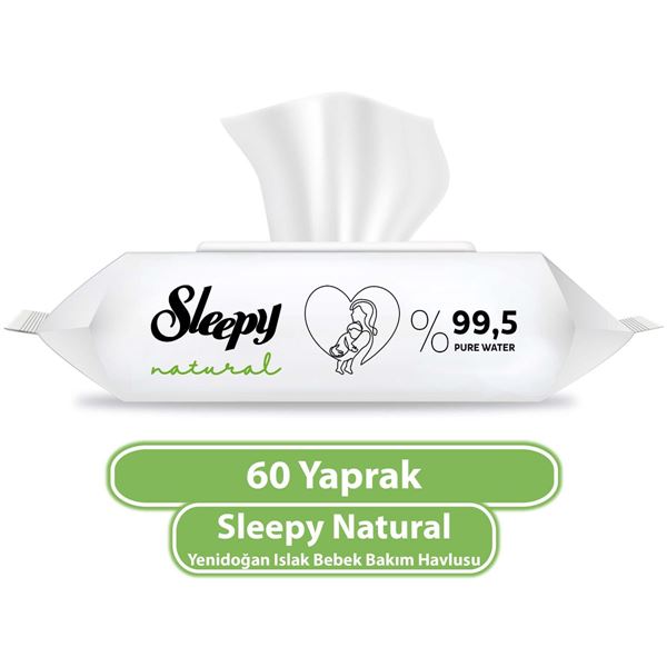 Resim Sleepy Natural Yenidoğan Islak Bebek Bakım Havlusu 60 Yaprak
