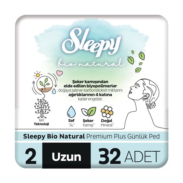Resim Sleepy Bio Natural Premium Plus Günlük Ped Uzun 32 Adet Ped