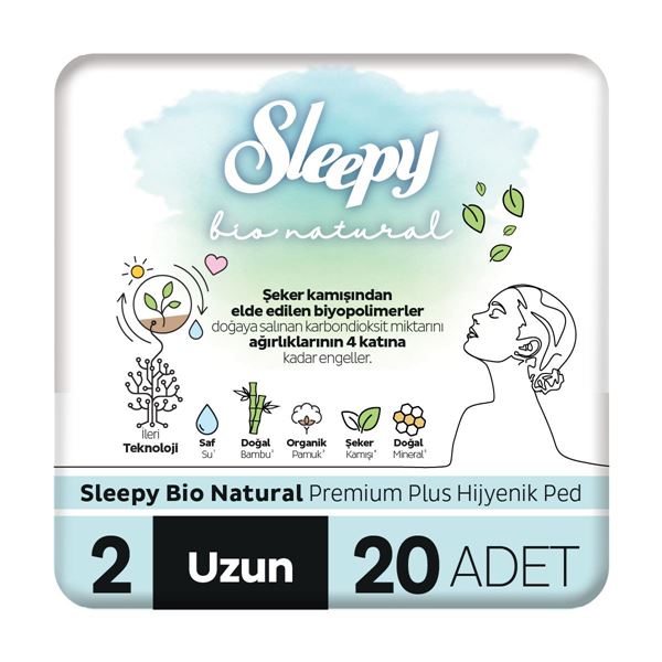 Resim Sleepy Bio Natural Premium Plus Hijyenik Ped Uzun 20 Adet Ped