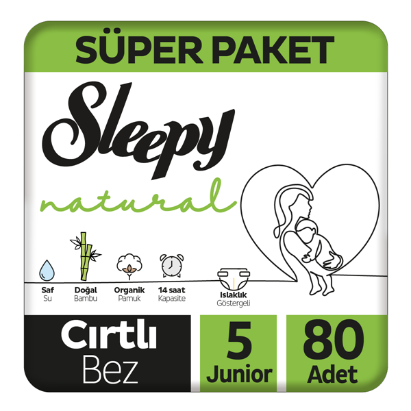 Resim Sleepy Natural Süper Paket Bebek Bezi 5 Numara Junior 80 Adet