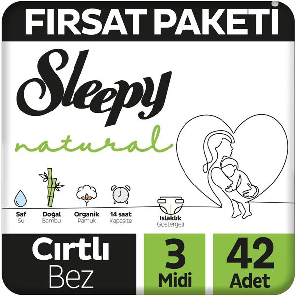 Resim Sleepy Natural Fırsat Paketi Bebek Bezi 3 Numara Midi 42 Adet