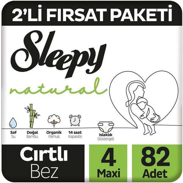 Sleepy Natural 2'li Fırsat Paketi Bebek Bezi 4 Numara Maxi 82 Adet