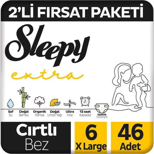 Sleepy Extra Günlük Aktivite 2'li Fırsat Paketi Bebek Bezi 6 Numara Xlarge 46 Adet