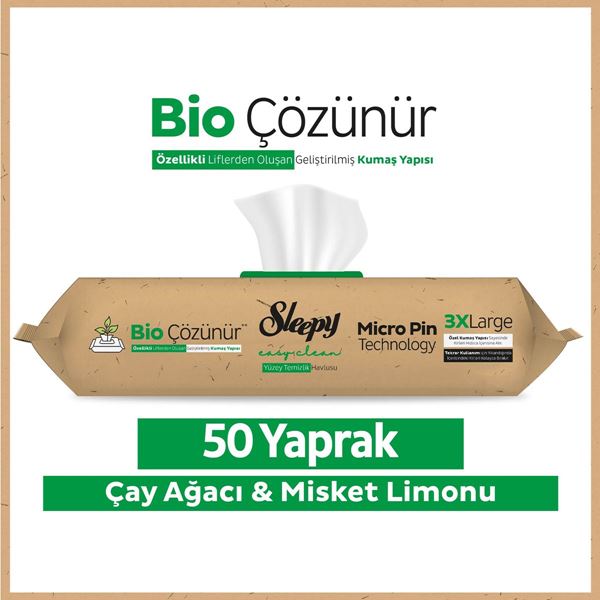 Sleepy Bio Çözünür Yüzey Temizlik Havlusu&Mendili Çay Ağacı&Misket Limonu 50 Yaprak