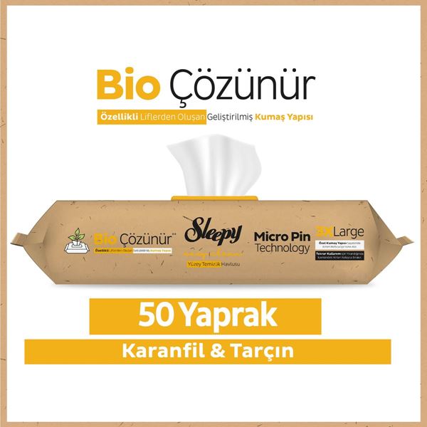 Resim Sleepy Bio Çözünür Yüzey Temizlik Havlusu&Mendili Karanfil&Tarçın 50 Yaprak