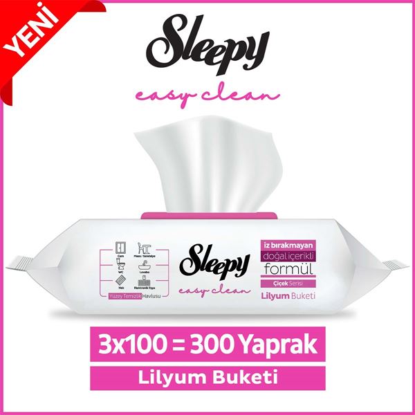Resim Sleepy Easy Clean Lilyum Buketi Yüzey Temizlik Havlusu&Mendili 3x100 (300 Yaprak)