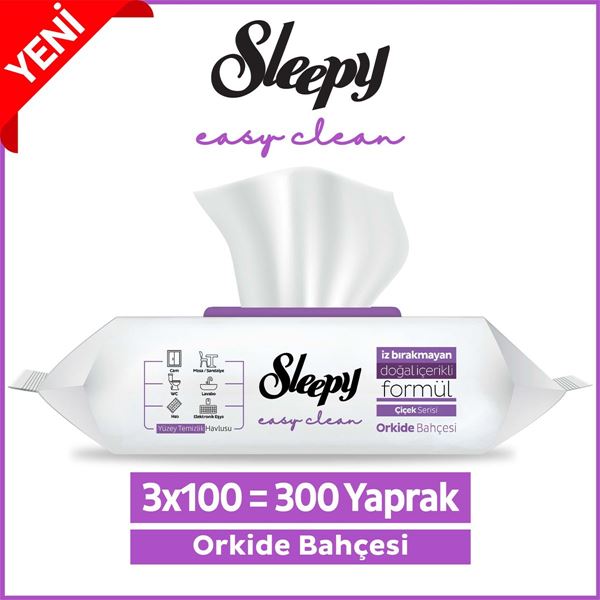 Resim Sleepy Easy Clean Orkide Bahçesi Yüzey Temizlik Havlusu&Mendili 3x100 (300 Yaprak)