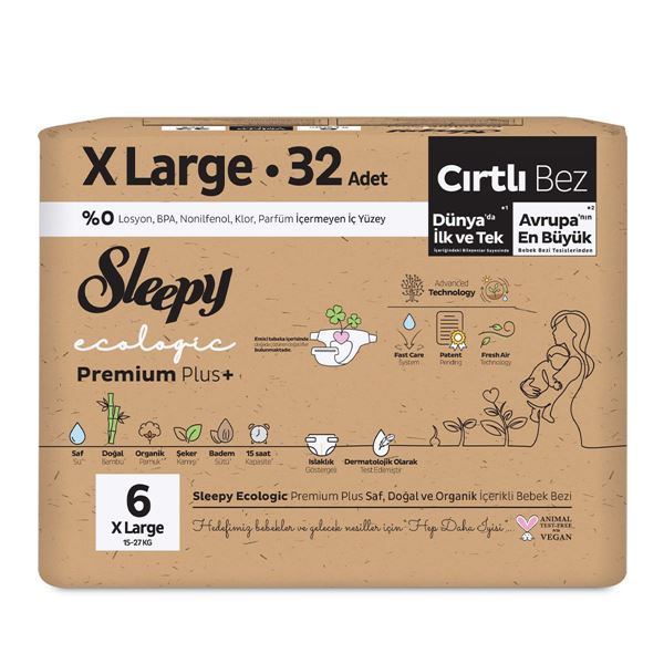 Sleepy Ecologic Premium Plus Ekonomik Paket Bebek Bezi 6 Numara Xlarge 32 Adet