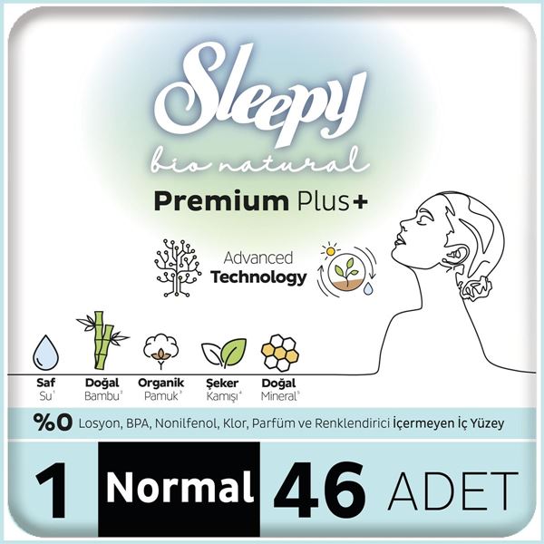 Resim Sleepy Bio Natural Premium Plus Hijyenik Ped Mega Paket Normal 46 Adet