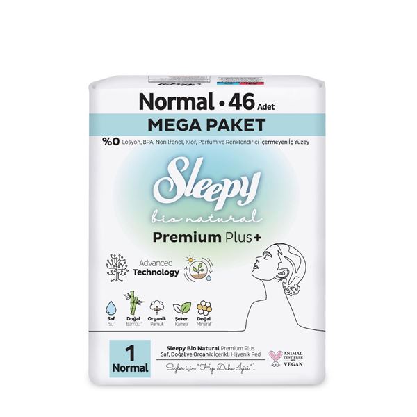 Sleepy Bio Natural Premium Plus Hijyenik Ped Mega Paket Normal 46 Adet